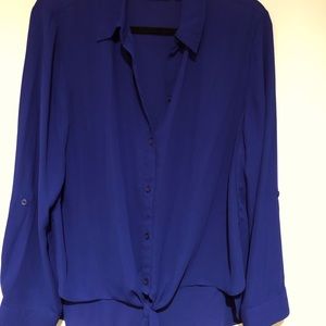 Chicos Long sleeve royal blue button up blouse with tie front. size2= US 12/L